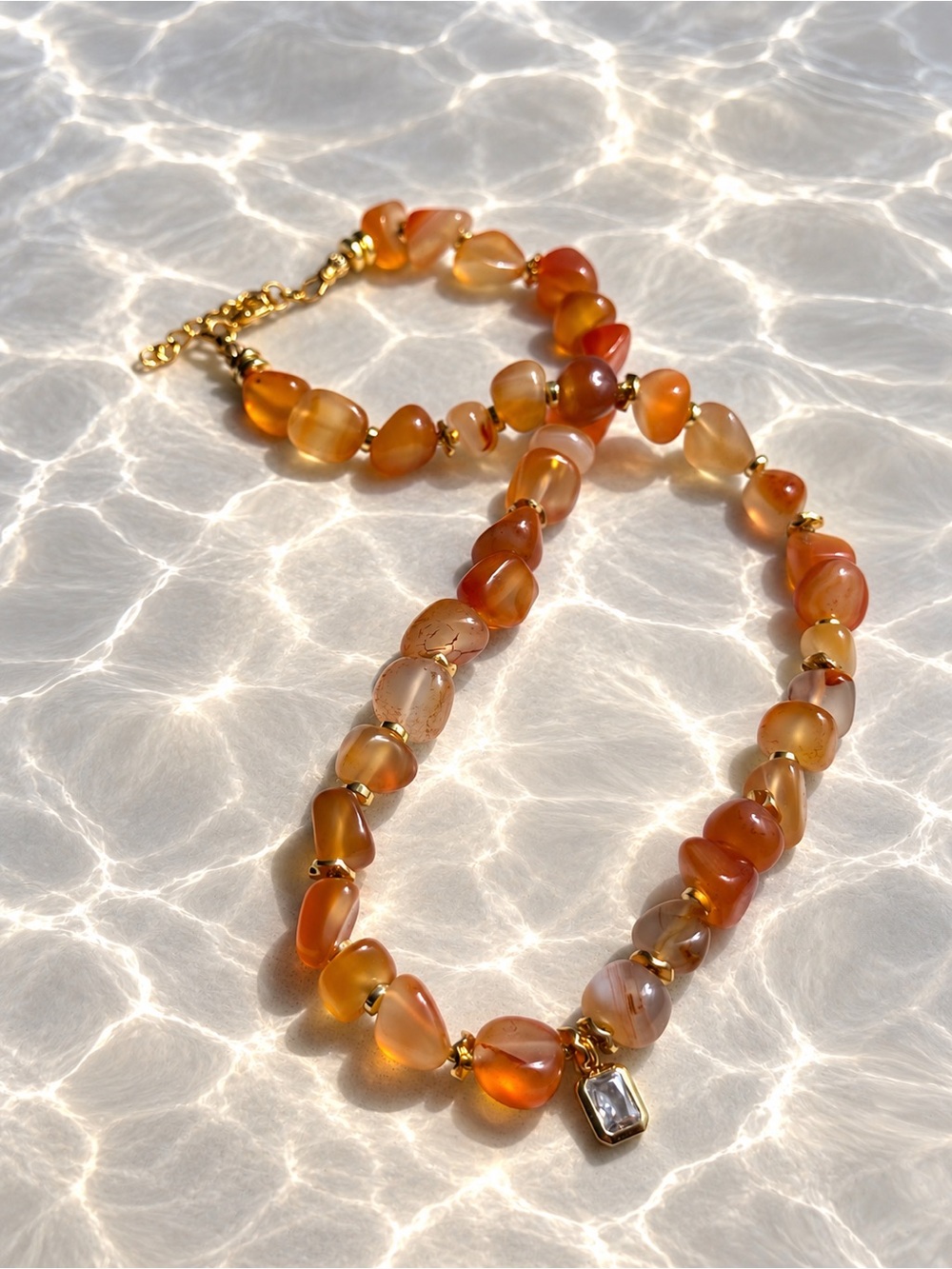 Gold-Accented Carnelian Beaded Necklace - Women Jewelry